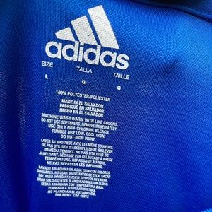 Blue adidas long sleeve athletic jersey